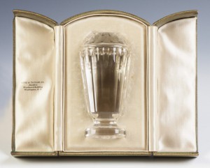 Five-inch-tall cut crystal seal made for President Ulysses S. Grant, in the original leather box. Estimate: $3,000-$5,000. Cottone Auctions image